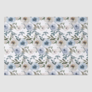 Bridal Blue and White Watercolor Roses Tissue Paper