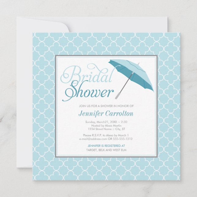 Bridal Blue Umbrella Shower Invitation (Front)