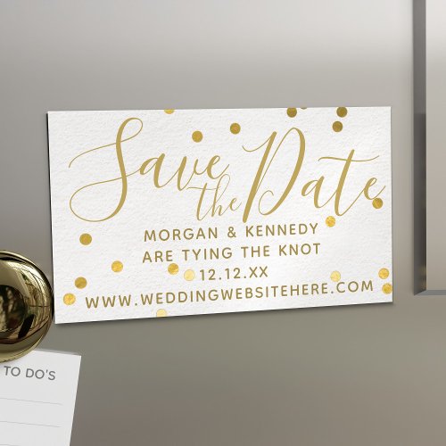 Bridal Blush Gold Confetti Magnetic Save The Dates Business Card Magnet