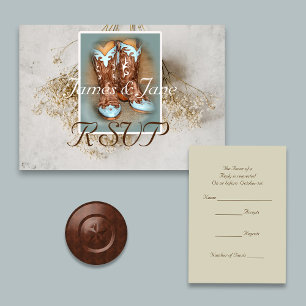 Bridal Boots with Dried Baby's Breath RSVP Card