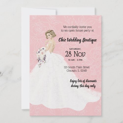 Bridal boutique open house choose background color invitation