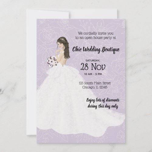 Bridal boutique open house choose background color invitation