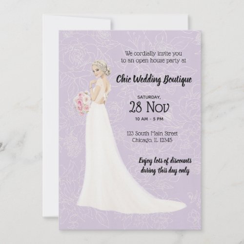 Bridal boutique open house choose background color invitation