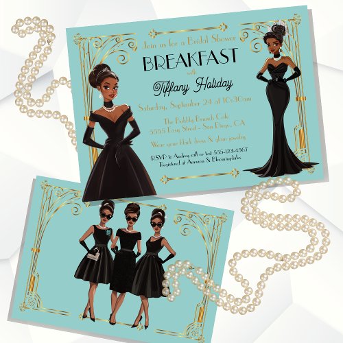 Bridal Breakfast Black Dress African American Invitation