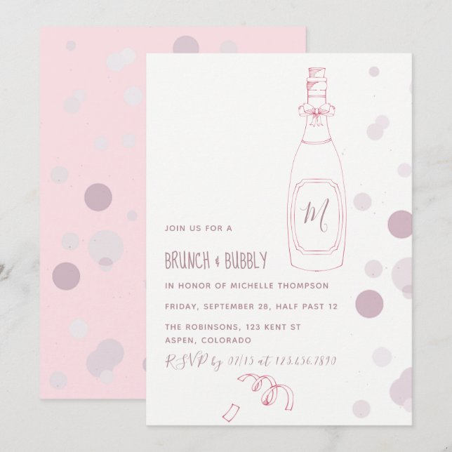 Bridal Brunch and Bubbly Wedding Shower Invitation (Front/Back)