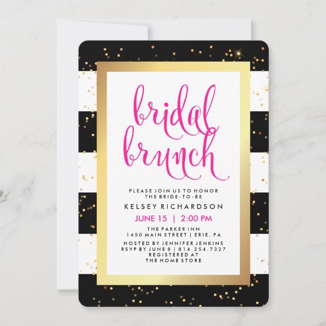 Bridal Brunch | Black White Gold and Pink Shower Invitation (Front)