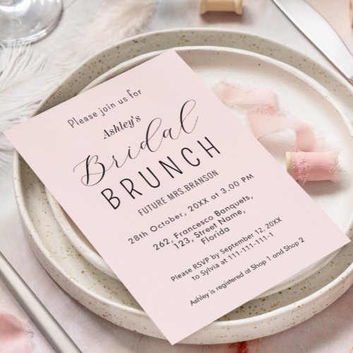 Bridal Brunch Blush Pink Calligraphy Invitation