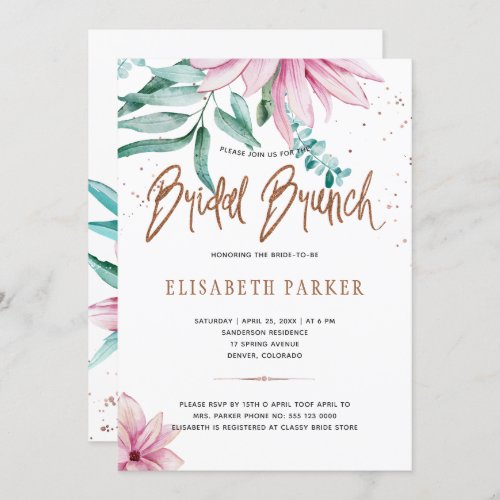 Bridal brunch blush pink copper gold bridal shower invitation