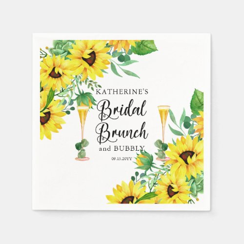 Bridal Brunch  Bubbly Shower Boho Sunflowers Napkins