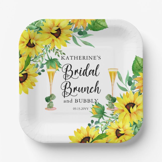 Bridal Brunch & Bubbly Shower Boho Sunflowers Pape Paper Plates (Front)