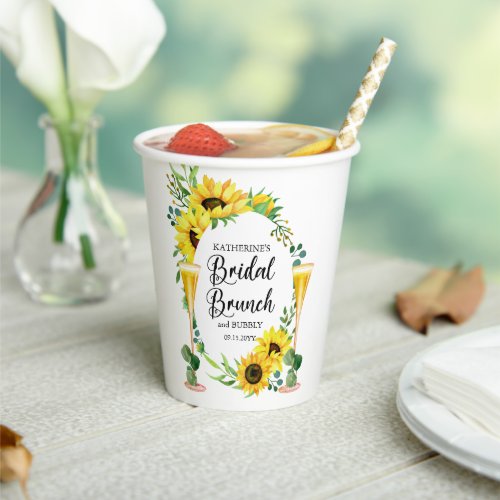 Bridal Brunch  Bubbly Sunflower Eucalyptus Paper Cups