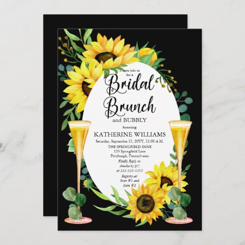 Bridal Brunch Bubbly Sunflowers Eucalyptus Floral Invitation