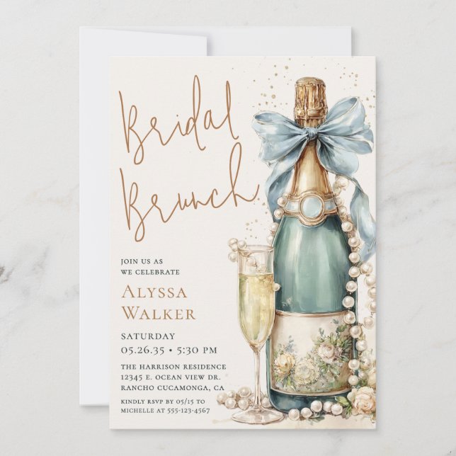 Bridal Brunch Champagne Bottle Invitation (Front)