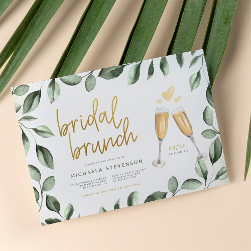 Bridal Brunch Champagne  Eucalyptus Bridal Shower Invitation
