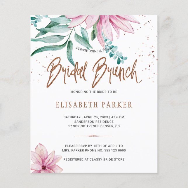 Bridal brunch chic floral bridal shower invitation (Front)