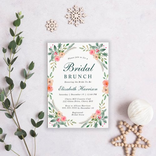 Bridal Brunch Christmas Floral Watercolor Invitation