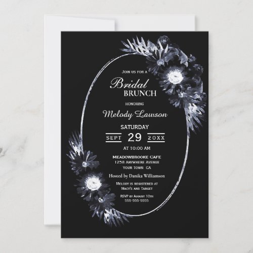 Bridal Brunch Elegant Moody Black Floral Invitation