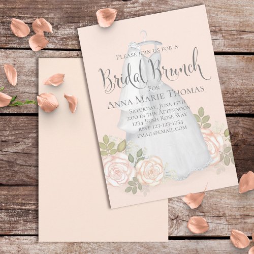 Bridal Brunch Elegant Wedding Dress Blush Floral  Invitation