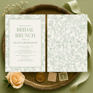 Bridal Brunch French Floral Sage Green Ivory Invitation