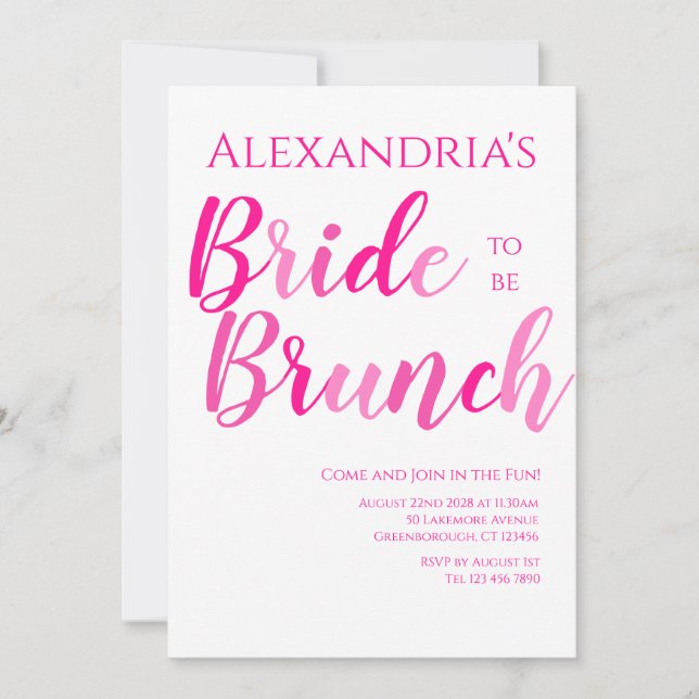 Bridal Brunch Hot Pink Modern Invitation (Front)