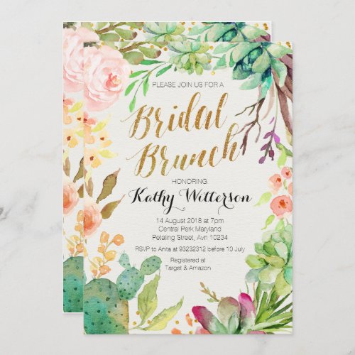 Bridal brunch invitation Succulent cactus