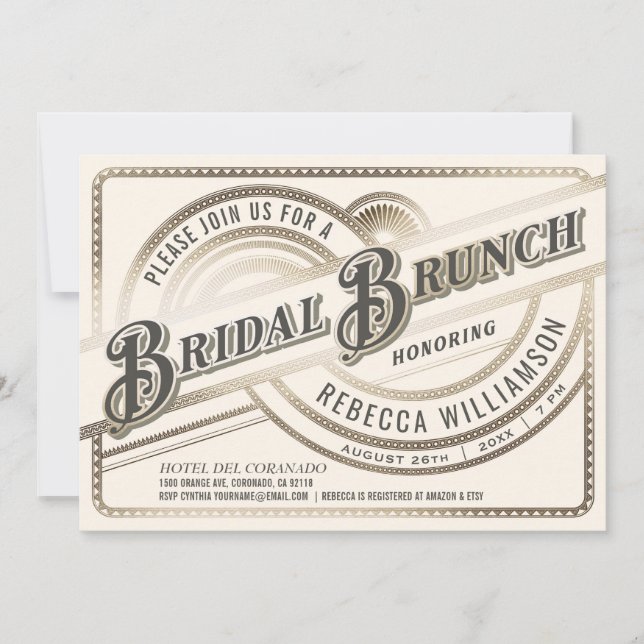 Bridal Brunch Invitations - Retro Gold Foil (Front)