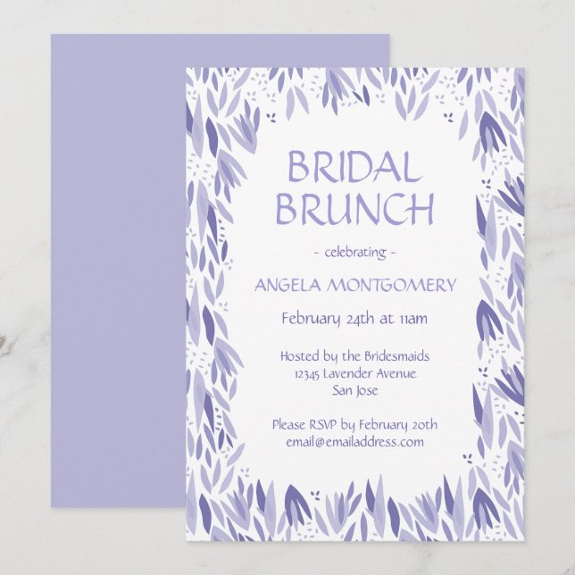 Bridal Brunch Lavender Leaves Pattern Invitation (Front/Back)