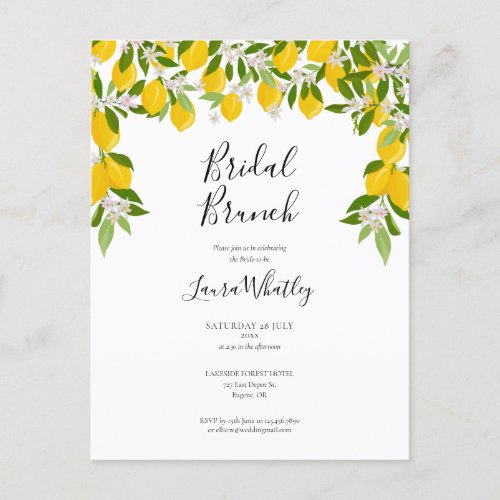 Bridal Brunch Lemons Blossom Bridal Shower Announcement Postcard