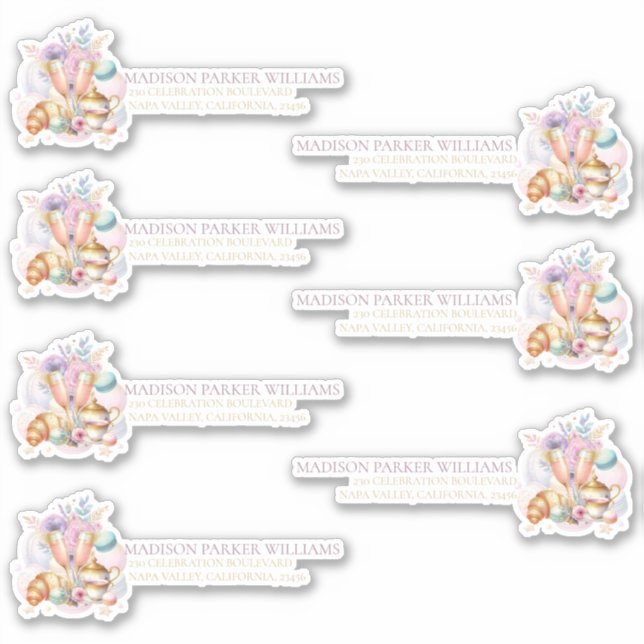 Bridal Brunch Pastel Pink Gold Custom Address Sticker (Front)