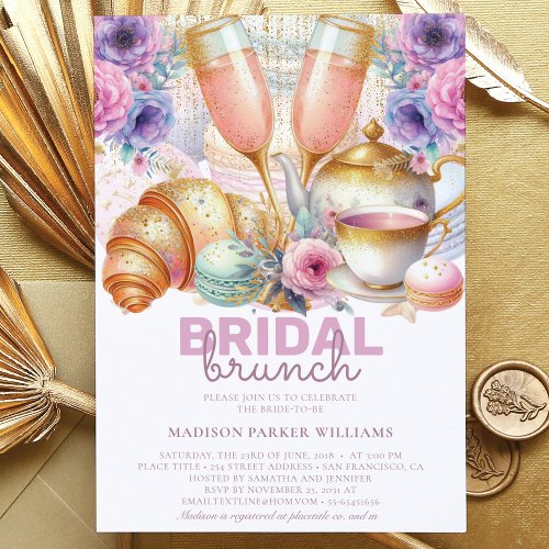 Bridal Brunch Pastel Pink turquoise Gold Glitter Invitation
