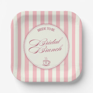 Bridal Brunch Pink Stripes Vintage Cafe Wedding Paper Plates