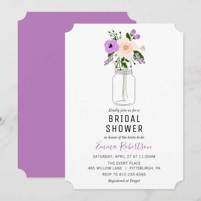 Bridal Brunch Purple Bouquet Shower invitation (Front/Back)