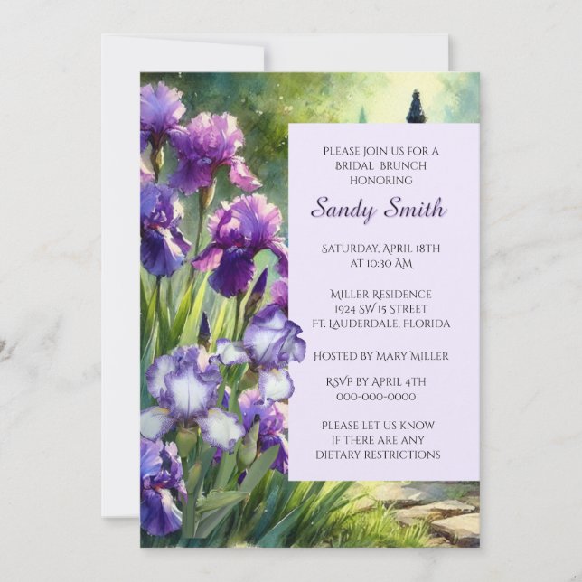 Bridal Brunch Purple Irises                  Invitation (Front)
