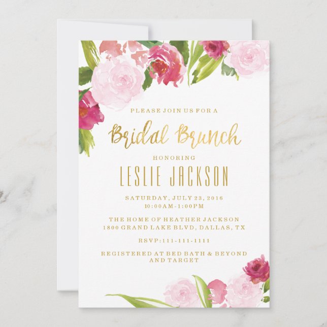 Bridal Brunch Shower Invitation Blush and Gold (Front)