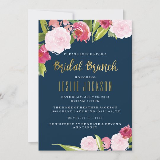 Bridal Brunch Shower Invitation Navy and Gold