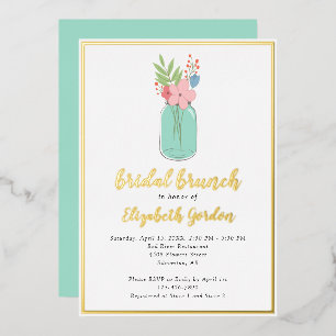 Bridal Brunch Shower Mason Jar Flowers Gold Foil Foil Invitation