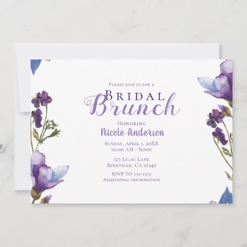 Bridal Brunch Spring Flowers Purple Floral Modern Invitation