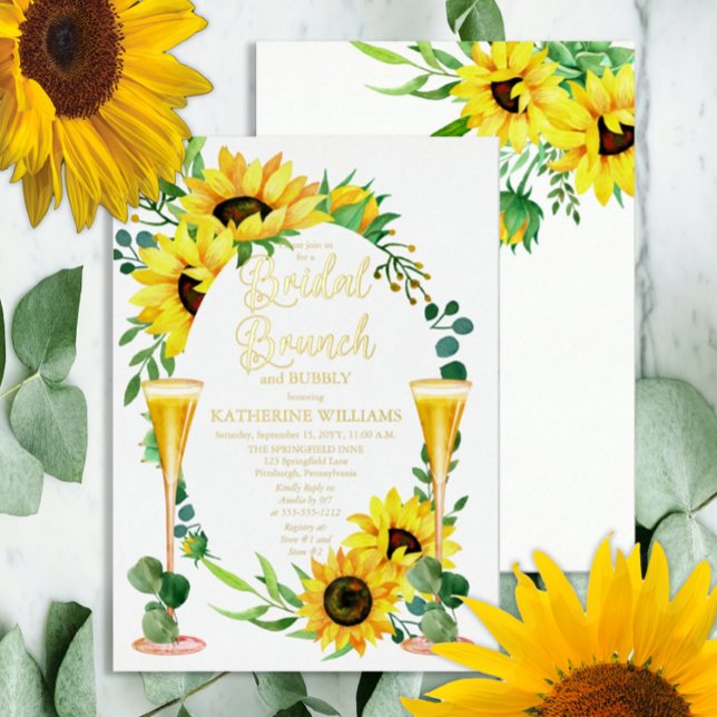 Bridal Brunch Sunflowers | Eucalyptus Floral Frame Foil Invitation (Creator Uploaded)
