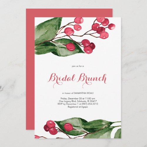 Bridal Brunch Watercolor Berries Christmas Party Invitation