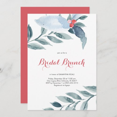 Bridal Brunch Watercolor Red Berries Holiday Party Invitation