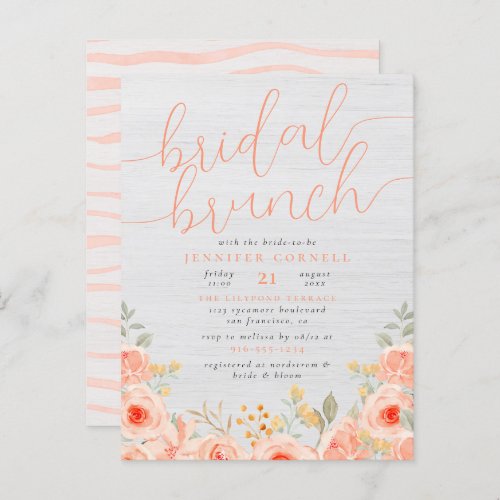 Bridal Brunch  Watercolor Roses  Elegant Script Invitation Postcard