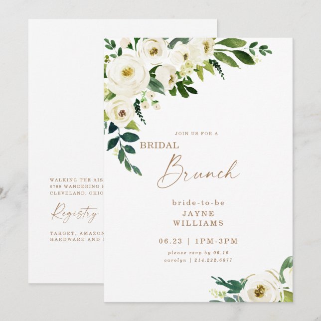 Bridal Brunch White Floral Invitation (Front/Back)