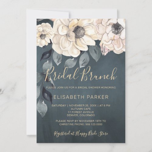 Bridal brunch white flowers script bridal shower invitation