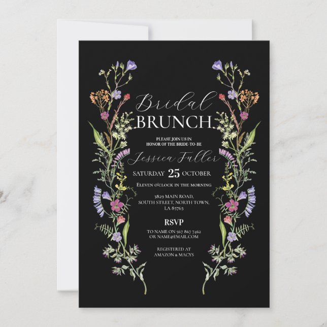 Bridal Brunch Wildflowers Floral Ditsy Dark Invitation (Front)