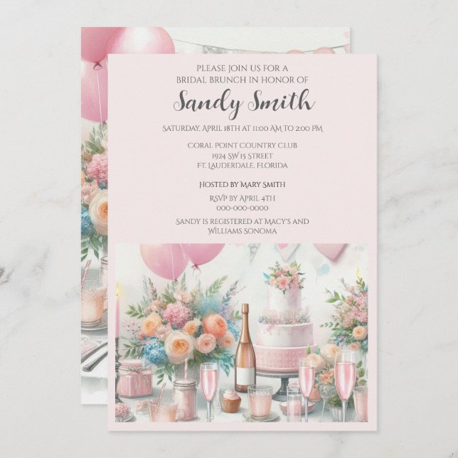 Bridal Brunch with Pink Invitation (Front/Back)