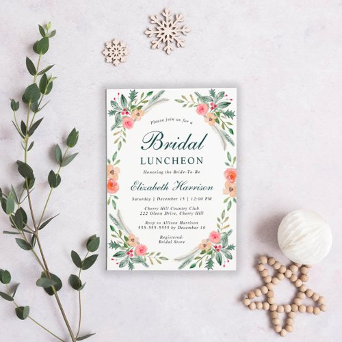 Bridal Christmas Luncheon Floral Watercolor Invitation
