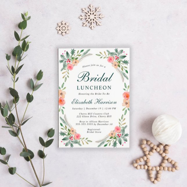 Bridal Christmas Luncheon Floral Watercolor Invitation (Creator Uploaded)