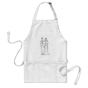 Bridal Couple Black White Sketch Bride Groom Adult Apron