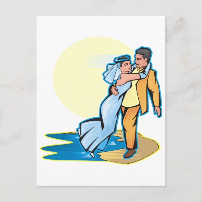 Bridal Couple On Beach Postcard (Front)