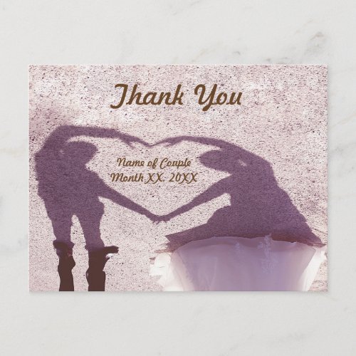 Bridal Couple Silhouette Heart in Sand Thank You Postcard